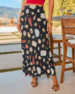 Black Multi % Coastal Fresh Novelty Print Maxi Skirt-2
