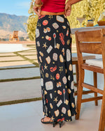 Black Multi % Coastal Fresh Novelty Print Maxi Skirt-4
