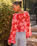 Red Multi % Lovers Bloom Floral Ruffle Blouse-4