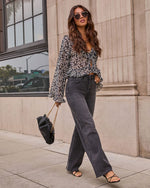 Black Floral % Lovers Bloom Floral Ruffle Blouse-1