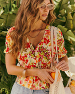 Orchard Glow Floral Cinched Waist Top
