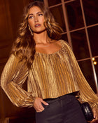 Sunlit Status Satin Pleated Top
