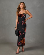 Dark Petals Velvet Floral Midi Dress
