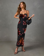Dark Petals Velvet Floral Midi Dress