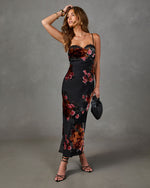Dark Petals Velvet Floral Midi Dress