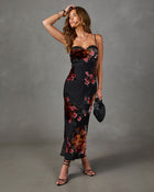 Dark Petals Velvet Floral Midi Dress