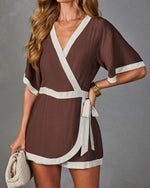 Ivy Courtyard Contrast Trim Wrap Tie Romper