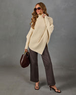 Tender Solace Knit Turtleneck Asymmetric Hem Sweater