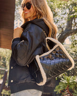 Cyra Quilted Vegan Leather Sherpa Trim Shoulder Bag