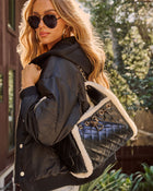 Cyra Quilted Vegan Leather Sherpa Trim Shoulder Bag