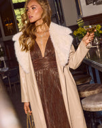 Favie Vegan Leather Faux Fur Collar Trench Coat