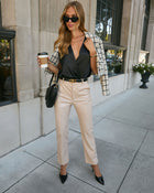 Beige % Down To Business Coated Faux Leather Pants-1