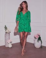 Kelly Green % Paulette Floral Crochet Lace Mini Dress-1