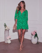 Kelly Green % Paulette Floral Crochet Lace Mini Dress-1