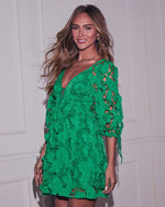 Kelly Green % Paulette Floral Crochet Lace Mini Dress-3