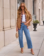 Genovah Distressed Leather Bomber Jacket