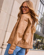 Genovah Distressed Leather Bomber Jacket
