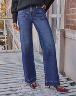 Dark Wash % Rugged Charm Stretch High Rise Wide Leg Jeans-1