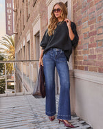 Dark Wash % Rugged Charm Stretch High Rise Wide Leg Jeans-2