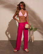 Fuchsia % Beach Bound Sheer Drawstring Coverup Pants-1