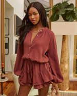 Dark Brown % Goldie Skirt Overlay Romper-3