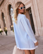 Light Blue/White % Cecily Pocketed Long Cardigan-4