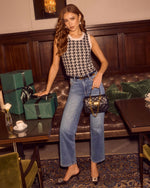 Maple Meadow Contrast Trim Houndstooth Sleeveless Sweater