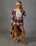 Prep Social Double Breasted Plaid Longline Coat