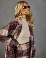 Prep Social Double Breasted Plaid Longline Coat