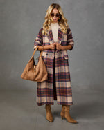 Prep Social Double Breasted Plaid Longline Coat
