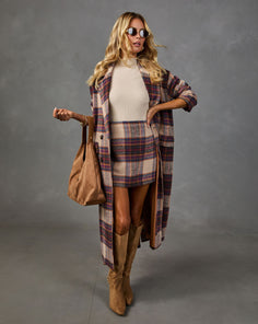 Prep Social Double Breasted Plaid Longline Coat