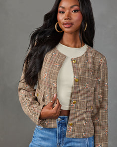 Darling Rosebud Floral Plaid Blazer