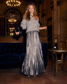 Silver % Maxeen Pleated Metallic Maxi Skirt-1