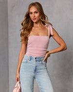 Senia Ruched Shoulder Tie Bodysuit