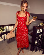 Red % Warm Intentions Lace Midi Dress-6