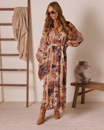 Brown Multi % Send Love Belted Floral Print Midi Dress-5