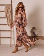 Brown Multi % Send Love Belted Floral Print Midi Dress-3