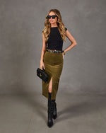 Renae Belted Corduroy Midi Skirt