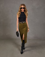 Renae Belted Corduroy Midi Skirt