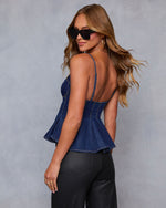 Crisp Muse Denim Peplum Top