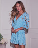 Light Blue % Paulette Floral Crochet Lace Mini Dress-3