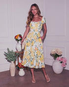 April Noon Eyelet Floral Midi Dress