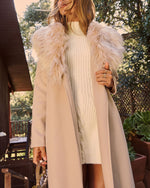 Beige % Frederica Pocketed Faux Fur Collar Coat-2