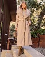 Beige % Frederica Pocketed Faux Fur Collar Coat-5