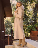 Beige % Frederica Pocketed Faux Fur Collar Coat-4