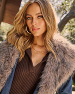 Frederica Denim Faux Fur Collar Coat