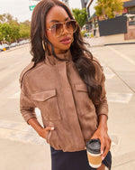 Carmine Faux Suede Funnel Neck Utility Bomber Jacket