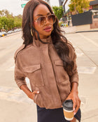 Carmine Faux Suede Funnel Neck Utility Bomber Jacket