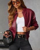 Muted Maroon Leather Bomber Jacket