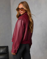 Muted Maroon Leather Bomber Jacket